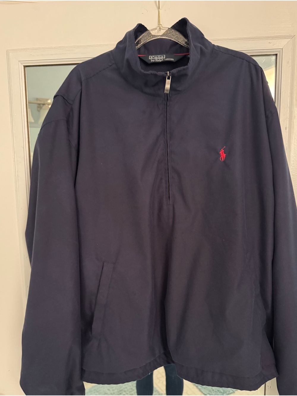 Ralph Lauren Navy Lightweight Quarter-Zip with Red Polo Logo